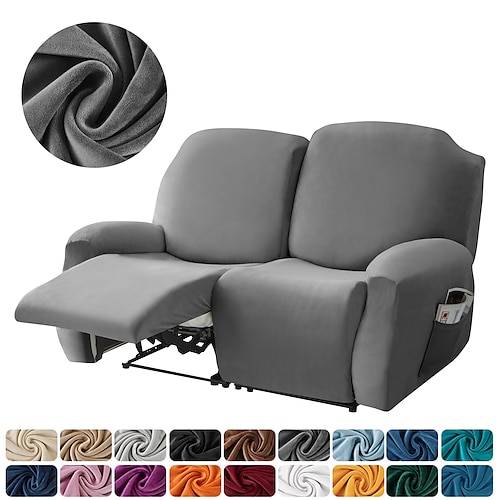 

6-Pieces Set Stretch Velvet Recliner Cover Recliner Couch Covers with Side Pocket,Non Slip Reclining Slipcovers for Standard 2 Seater Recliner