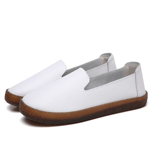 

Women's Slip-Ons Work Daily Summer Flat Heel Round Toe Casual Sweet Walking Shoes PU Leather Loafer Black White