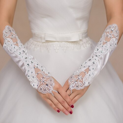 

Polyester Elbow Length Glove Elegant / Gloves With Pure Color / Crystals / Rhinestones Wedding / Party Glove