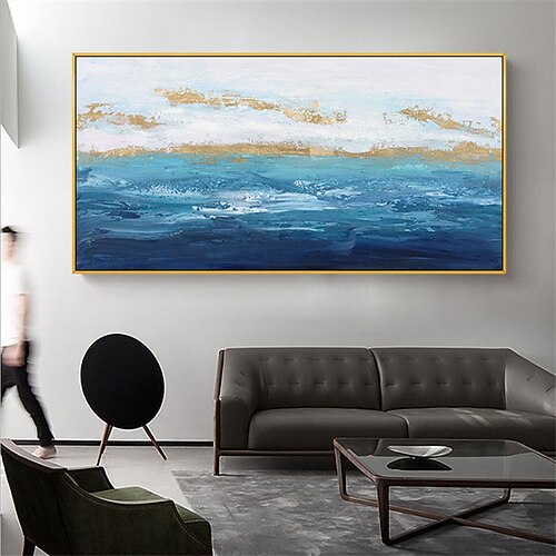 

Handmade Hand Painted Oil Painting Wall Modern Blue Ocean Wave Home Decoration Decor Rolled Canvas No Frame Unstretched