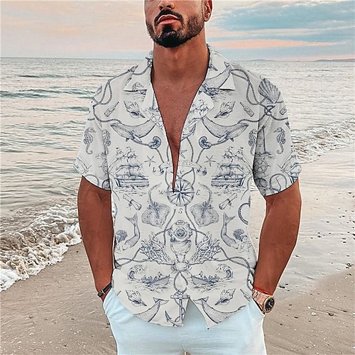 

Homens Camisa Social Graffiti Aberto para a Lateral Cinzento Impressão 3D Ao ar livre Rua Manga Curta Botão para baixo Imprimir Roupa Moda Designer Casual Respirável / Verão / Primavera / Verão