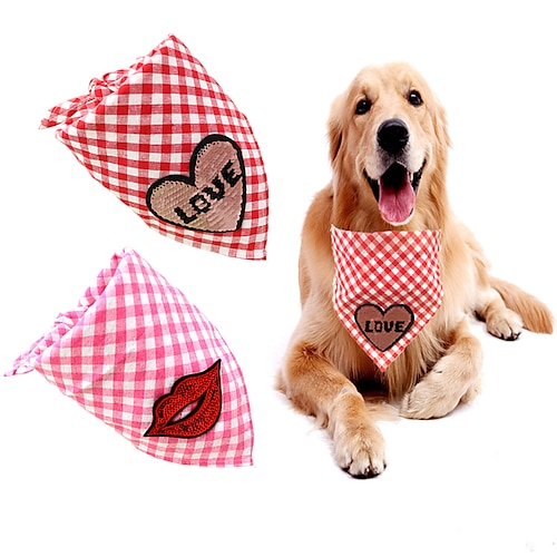 

Valentine's Day Dog Cat Dog Bandana Dog Birthday Bandana Hat Plaid Heart Printed Fashion Cute Casual Daily Outdoor Dog Clothes Puppy Clothes Dog Outfits Breathable Costume for Girl and Boy