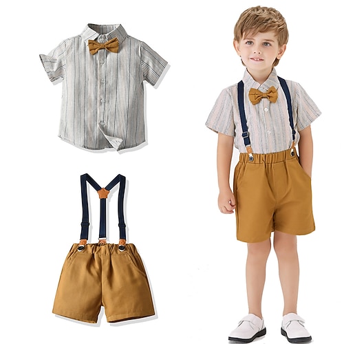 

Kids Boys Shirt Shorts Clothing Set 2 Pieces Short Sleeve Yellow Brown Stripe Patchwork Street Outdoor Active Daily Regular 2-12 Years