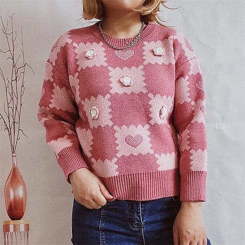 

Women's Pullover Sweater Jumper Cable Knit Knitted Floral Crew Neck Stylish Casual Daily Going out Fall Winter Pink Brown S M L / Long Sleeve / Heart