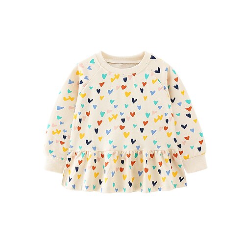 

Kids Girls' Sweatshirt Heart School Long Sleeve Crewneck Fashion Cotton 3-8 Years Winter Beige