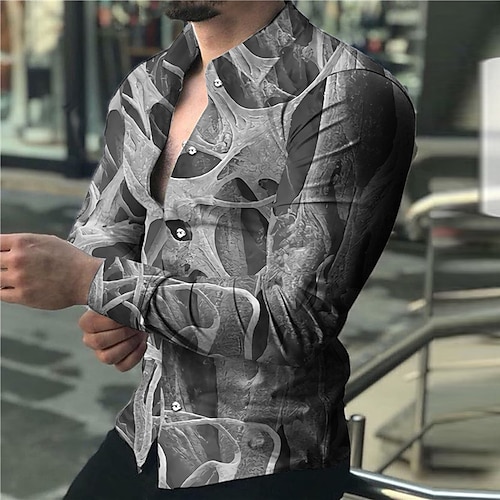 

Men's Shirt 3D Print Organ Turndown Street Casual Button-Down Print Long Sleeve Tops Designer Casual Fashion Breathable Gray / Summer