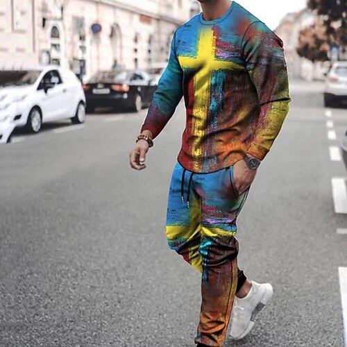 

Men's Tracksuit Hoodies Set Graphic Patterned 2 Piece Print Sports Outdoor Casual Sports 3D Print Sportswear Basic Essential Hoodies Sweatshirts Black And White Black Blue