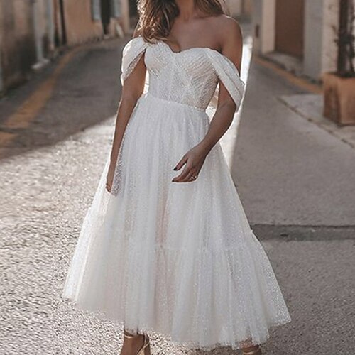 

Women's A Line Dress Midi Dress White Sleeveless Pure Color Backless Cold Shoulder Spring Summer Off Shoulder Party Modern 2022 S M L XL / Party Dress