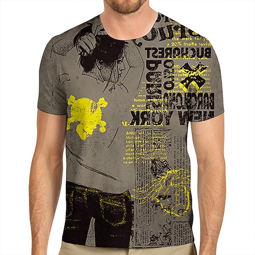 

Men's T shirt Tee Hot Stamping Graphic Patterned Letter Crew Neck Casual Daily Print Short Sleeve Tops Lightweight Fashion Big and Tall Sports Yellow / Summer