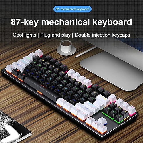 

Wired Mechanical Keyboard Ergonomic with Stand Holder Multicolor Backlit Keyboard with USB Powered 87 Keys