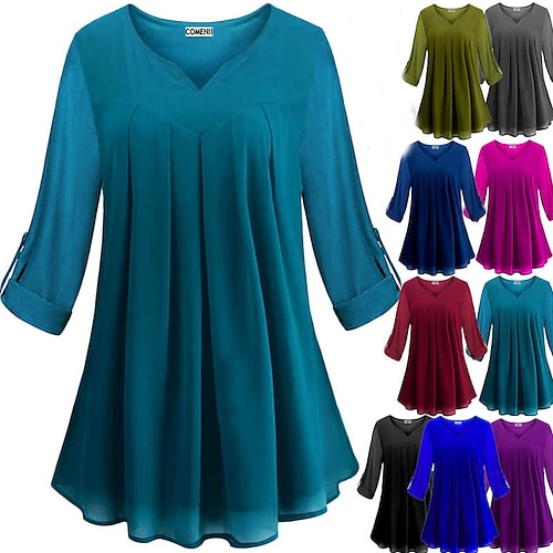 

Women's T shirt Tee Plain Casual Weekend T shirt Tee Half Sleeve Flowing tunic V Neck Basic Green Black Blue S