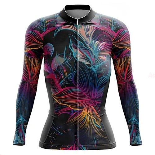 

21Grams Women's Long Sleeve Cycling Jersey Bike Top with 3 Rear Pockets Mountain Bike MTB Road Bike Cycling Breathable Quick Dry Moisture Wicking Black Floral Botanical Spandex Polyester Sports