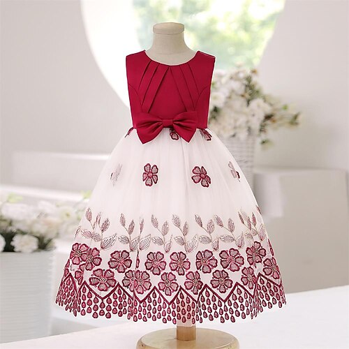 

Kids Little Girls' Dress Flower Tulle Dress Party Daily Bow Pink Wine Knee-length Sleeveless Elegant Cute Dresses Spring Summer Slim 3-10 Years