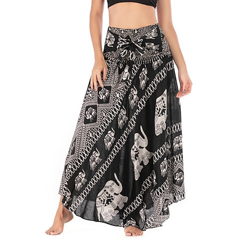 

Women's Skirt Swing Maxi Viscose Green Red Black Skirts Summer Print Boho Streetwear Hippie Gypsy Casual Daily Weekend One-Size / Loose Fit