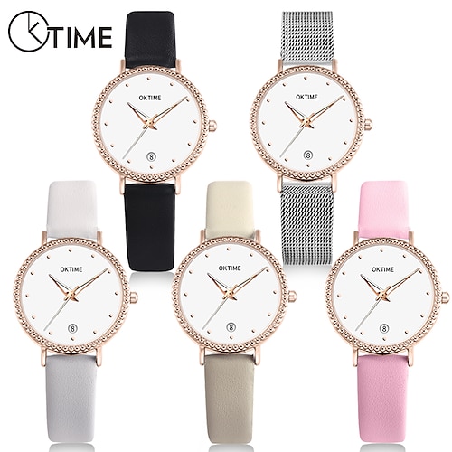 

Fashion Oktime Women Ladies Quartz Watches Calendar Metal Stainless Steel Leather Wristwatches Date Watch