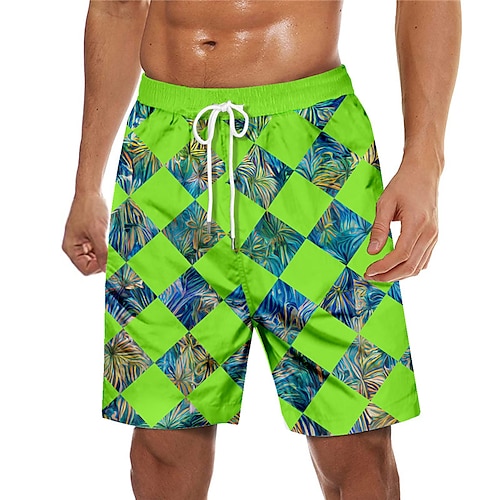 

Men's Swim Trunks Swim Shorts Quick Dry Board Shorts Bathing Suit with Pockets Drawstring Swimming Surfing Beach Water Sports Grid Pattern Tropical Printed Spring Summer