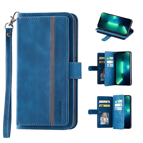 

Phone Case For Apple Wallet Card iPhone 13 Pro Max 12 Mini 11 X XR XS Max 8 7 Wallet Support Wireless Charging with Phone Strap Solid Colored PU Leather