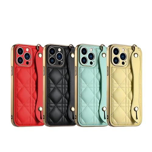 

Phone Case For Apple Back Cover iPhone 13 Pro Max iPhone 13 iPhone 13 Pro Portable with Wrist Strap Shockproof Lines / Waves Solid Colored Geometric Pattern TPU Plastic PU Leather