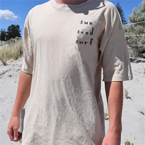 

Men's T shirt Tee Hot Stamping Graphic Patterned Coconut Tree Letter Crew Neck Street Casual Print Short Sleeve Tops Basic Fashion Classic Comfortable Beige / Summer