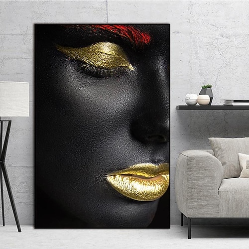 

1 Panel Prints Posters/Picture People Golden Lips Eyes Wall Art Wall Hanging Gift Home Decoration Rolled Canvas No Frame Unframed Unstretched Multiple Size