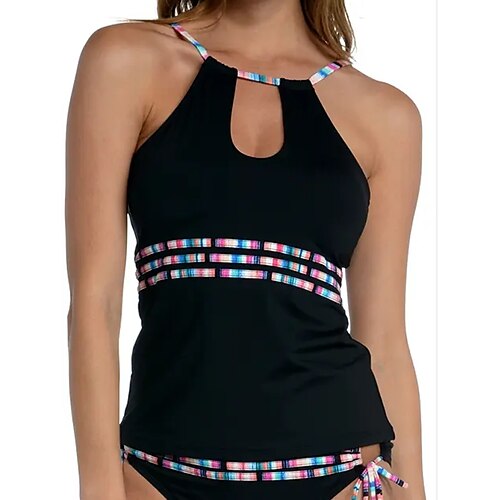 

Women's Swimwear Tankini 2 Piece Normal Swimsuit High Waisted Striped Black Padded Scoop Neck Bathing Suits Sports Vacation Holiday / New