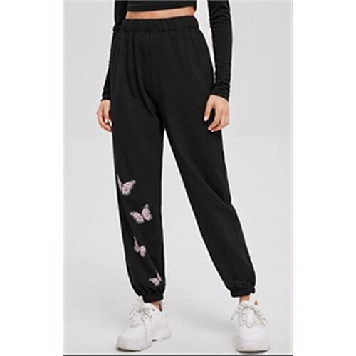 

Women's Casual / Sporty Athleisure Jogger Sweatpants Elastic Drawstring Design Print Full Length Pants Leisure Sports Weekend Micro-elastic Butterfly Comfort Mid Waist Black S M L XL XXL