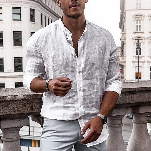 

Men's Shirt Solid Color Collar White Outdoor Street Long Sleeve Button-Down Clothing Apparel Fashion Designer Casual Big and Tall / Spring / Fall