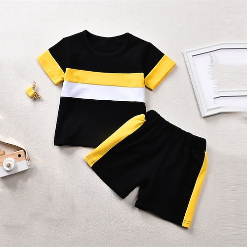 

Kids Boys T-shirt Shorts Clothing Set 2 Pieces Short Sleeve Yellow Stripe Crewneck Print Street Sports Vacation Fashion Comfort Cool Daily 3-13 Years