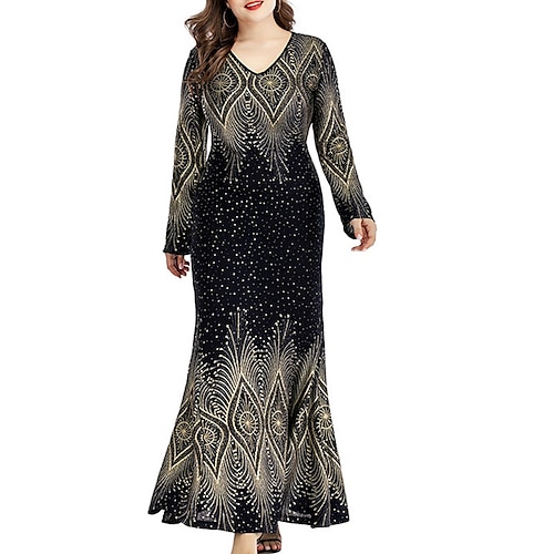 

Women's Plus Size Party Dress Polka Dot V Neck Print Long Sleeve Fall Winter Vintage Prom Dress Maxi long Dress Party Vacation Dress
