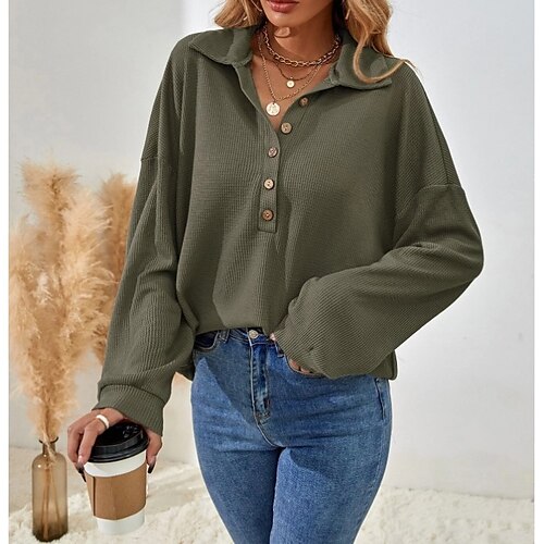 

Damen Sweatshirt Pullover Zur Seite fahren Aktiv Strassenmode Wein Armeegrün Khaki Glatt Lockere Passform Täglich V Ausschnitt Langarm Baumwolle