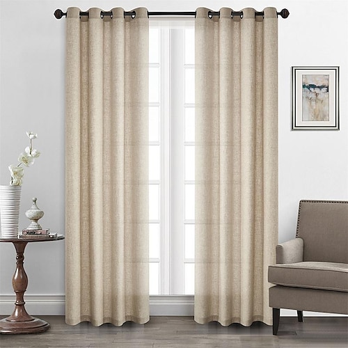 

1 Panel Linen Curtain Grommet Linen Blended Curtains for Living Room Burlap Linen Textured Light Filtering Nickel Curtains Bedroom Curtains