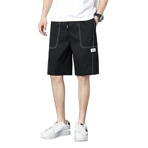 

Men's Chic Modern Casual Chinos Shorts Drawstring Pocket Elastic Drawstring Design Knee Length Pants Casual Daily Micro-elastic Geometry Breathable Quick Dry Mid Waist Black Dark Gray Apricot M L