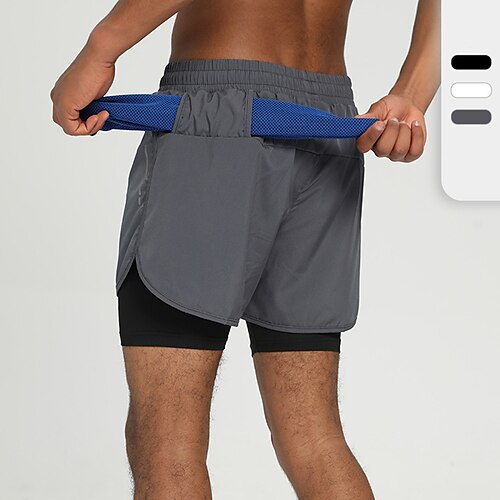 

Men's Running Shorts Compression Shorts 2 in 1 Towel Loop Shorts Athletic Athleisure Spandex Breathable Quick Dry Soft Fitness Gym Workout Running Sportswear Activewear Solid Colored Black Grey