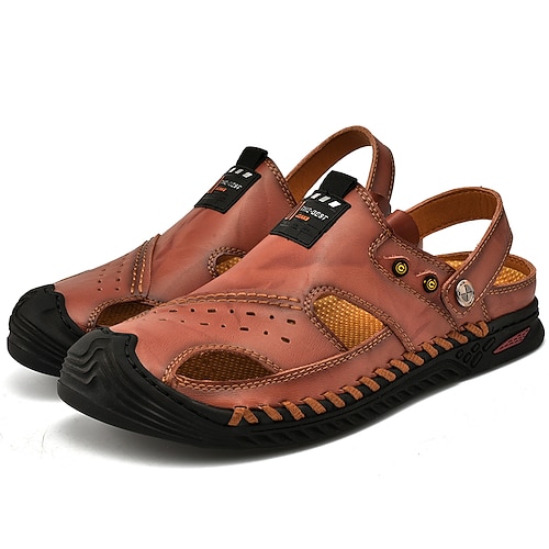 

Men's Sandals Loafers Slip-Ons Casual Classic Daily Office Career PU Dark Brown Black Spring Summer