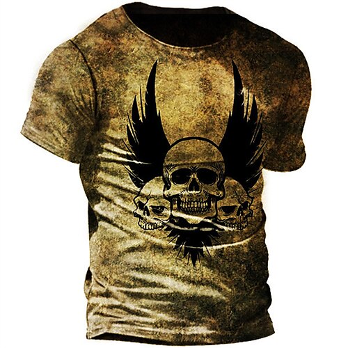 

Men's Unisex T shirt Tee 3D Print Graphic Prints Skull Crew Neck Street Daily Print Short Sleeve Tops Designer Casual Vintage Big and Tall Brown / Summer / Summer