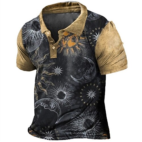 

Men's Collar Polo Shirt Golf Shirt Graphic Turndown Black 3D Print Street Daily Short Sleeve 3D Button-Down Clothing Apparel Fashion Casual Comfortable / Beach