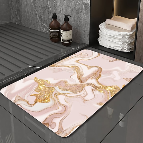 

Marble Pattern Diatomaceous Earth Bath Mat Super Absorbent Creative Bathroom Rug Coral Velve New Design