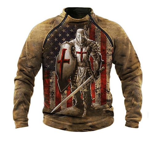 

Hombre Sudadera Pull-over Verde Ejército Marrón Gris Cuello Mao Graphic Caballeros templarios Cremallera Estampado Casual Diario Deportes Impresión 3D Básico Ropa de calle Grande y alto Primavera