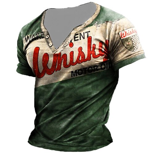 

Men's Unisex T shirt Tee 3D Print Color Block Graphic Prints Letter V Neck Street Daily Button-Down Print Short Sleeve Tops Designer Casual Fashion Big and Tall Green / Summer