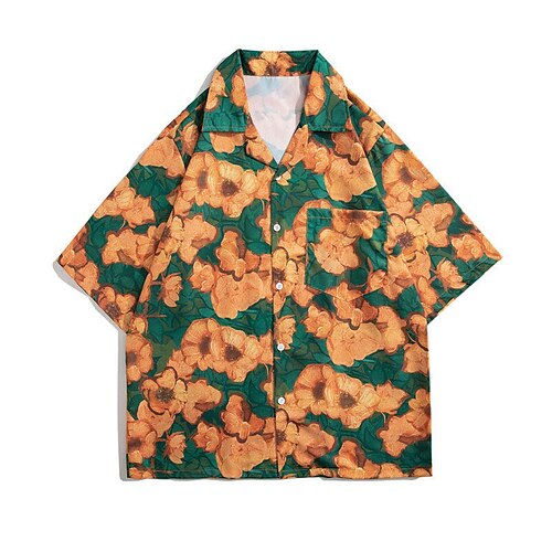 

Men's Shirt 3D Print Floral Turndown Street Casual Button-Down Print Short Sleeve Tops Casual Fashion Breathable Green / Summer / Spring / Summer
