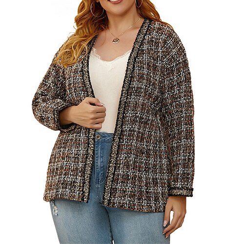 

Mujer Talla extra Chaqueta Plaid Exterior Oficina Manga Larga Escote en Pico Regular Otoño Primavera Negro L XL XXL 3XL 4XL