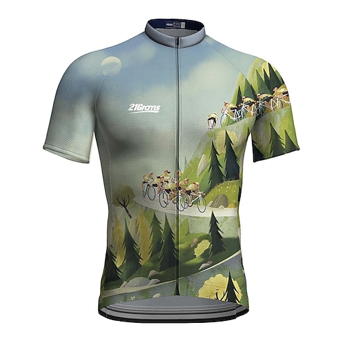 

21Grams Men's Cycling Jersey Short Sleeve Bike Top with 3 Rear Pockets Mountain Bike MTB Road Bike Cycling Breathable Quick Dry Moisture Wicking Reflective Strips Green Graphic Polyester Spandex