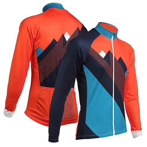 

21Grams Men's Cycling Jersey Long Sleeve Bike Top with 3 Rear Pockets Mountain Bike MTB Road Bike Cycling Breathable Quick Dry Moisture Wicking Reflective Strips Red Geometic Polyester Spandex Sports