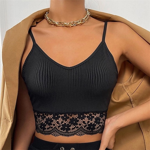 

Women's Wireless Bras Padded Bras Fixed Straps Full Coverage Deep V Breathable Running Push Up Pure Color Pull-On Closure Sport Casual Daily Polyester 1PC Black / Bras & Bralettes / 1 PC