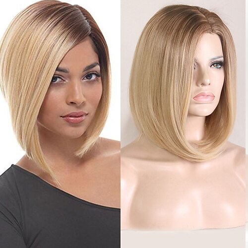 

Synthetic Wig Straight Asymmetrical Machine Made Wig Short A1 Synthetic Hair Women's Soft Classic Easy to Carry Blonde Ombre Brown / Daily Wear / Party / Evening