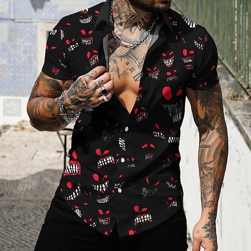 

Men's Shirt Print Grimace Turndown Street Daily Button-Down Print Short Sleeve Tops Casual Fashion Breathable Comfortable Black