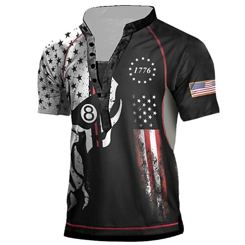 

Men's Henley Shirt Tee T shirt Tee 3D Print Graphic Patterned National Flag Plus Size Stand Collar Daily Sports Button-Down Print Short Sleeve Tops Designer Basic Casual Big and Tall Green Blue Purple