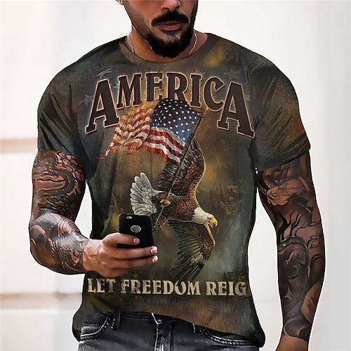 

Men's Unisex T shirt Tee Graphic Prints Eagle National Flag Crew Neck Brown 3D Print Outdoor Street Short Sleeve Print Clothing Apparel Sports Designer Casual Big and Tall / Summer / Summer