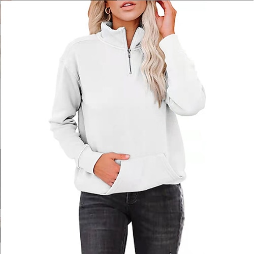 

Women's Sweatshirt Pullover Plain Front Pocket Quarter Zip Casual Sports Streetwear Clothing Apparel Hoodies Sweatshirts White Black