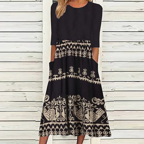 

Women's A Line Dress Midi Dress Black Half Sleeve Print Ruched Print Spring Summer Crew Neck Elegant Casual Modern 2022 3XL